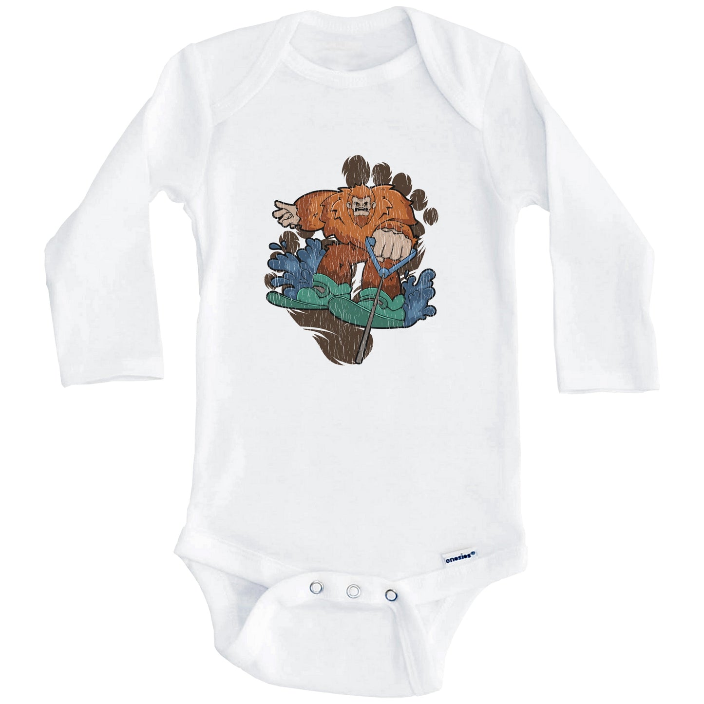 Bigfoot Waterskiing Baby Bodysuit - Sasquatch on Waterkis One Piece Baby Bodysuit (Long Sleeves)