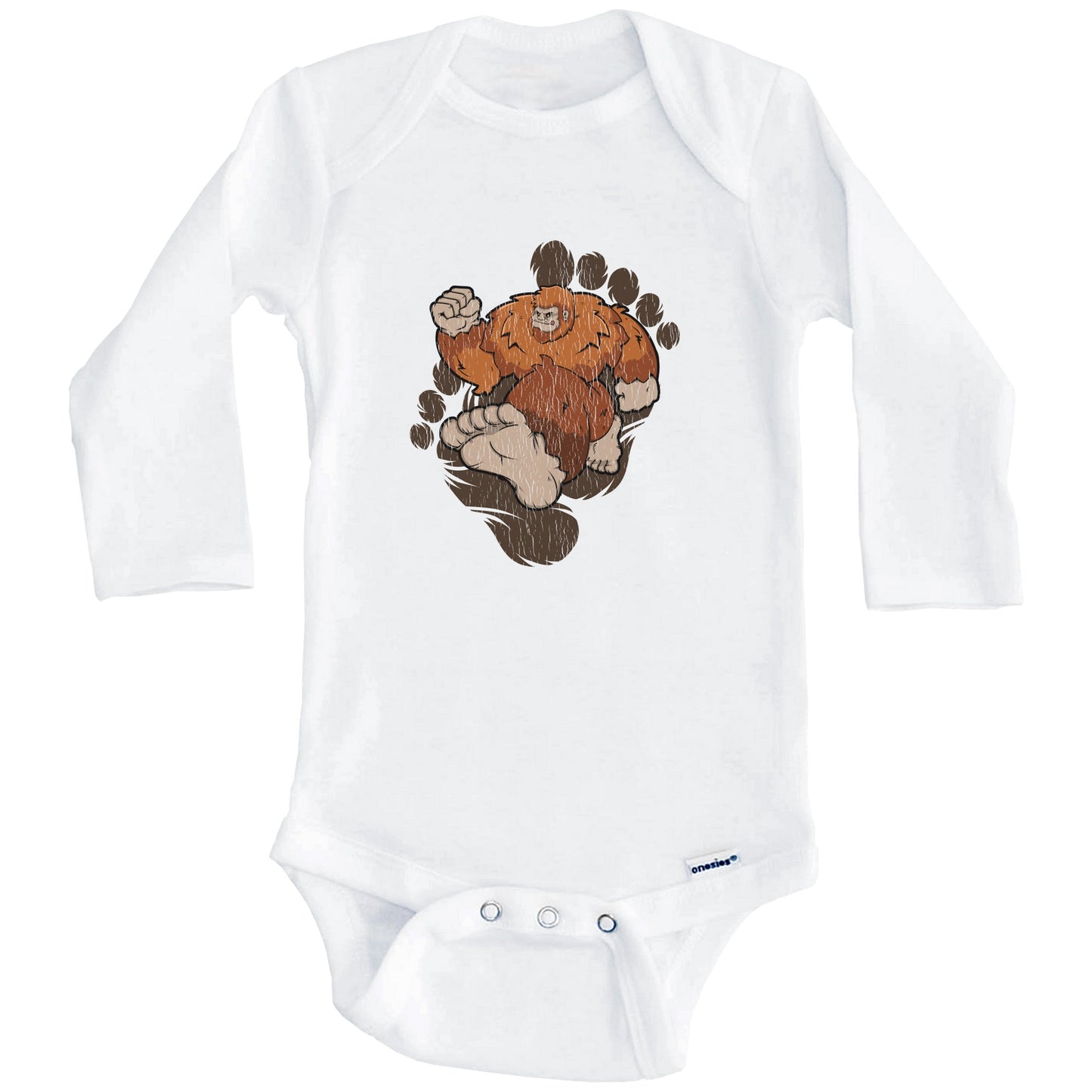 Bigfoot Marathon Baby Bodysuit - Sasquatch Running One Piece Baby Bodysuit (Long Sleeves)