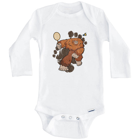 Bigfoot Badminton Baby Bodysuit - Sasquatch Playing Badminton One Piece Baby Bodysuit (Long Sleeves)