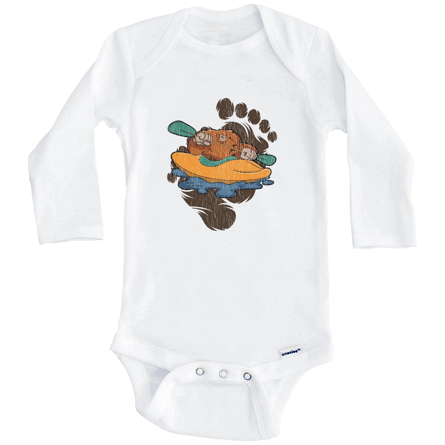 Bigfoot Kayaking Baby Bodysuit - Sasquatch Paddling Kayak One Piece Baby Bodysuit (Long Sleeves)