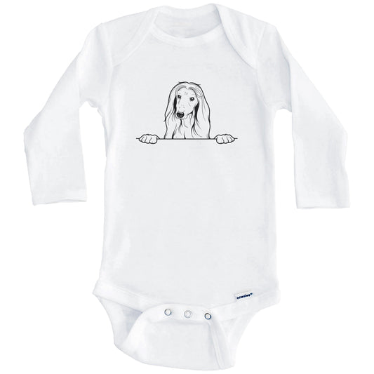 Afghan Hound Dog Breed Drawing Cute One Piece Baby Bodysuit (Long Sleeves)