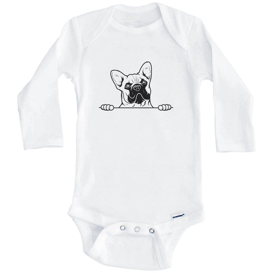 French Bulldog Dog Breed Drawing Cute One Piece Baby Bodysuit (Long Sleeves)
