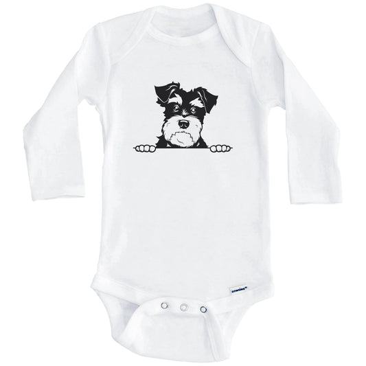 Miniature Schnauzer Dog Breed Drawing Cute One Piece Baby Bodysuit (Long Sleeves)