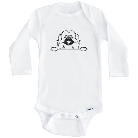 Pekingese Dog Breed Drawing Cute One Piece Baby Bodysuit (Long Sleeves)
