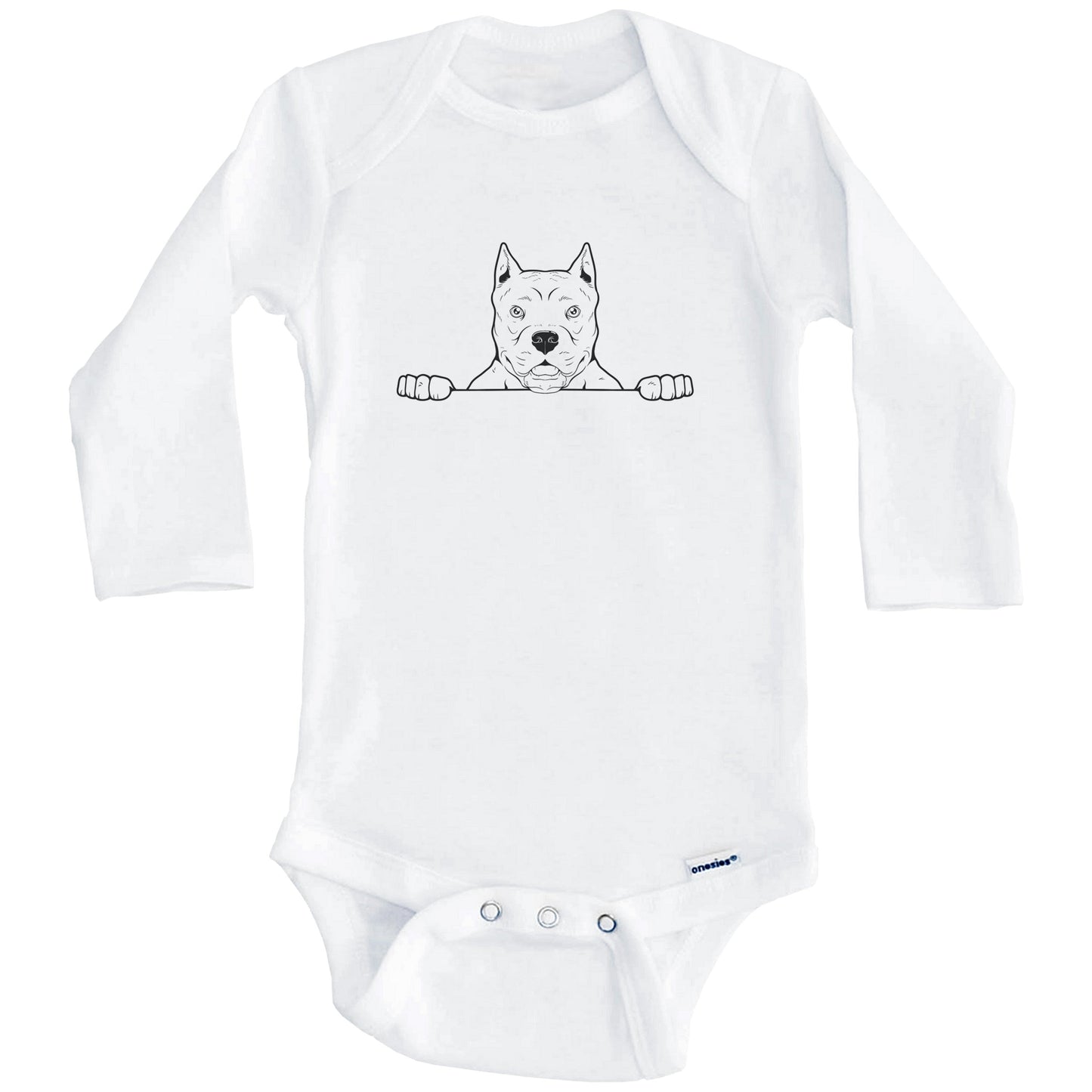 Pit Bull Dog Breed Drawing Cute One Piece Baby Bodysuit (Long Sleeves)