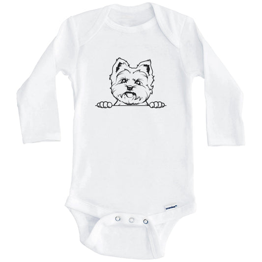 Yorkshire Terrier Dog Breed Drawing Cute One Piece Baby Bodysuit (Long Sleeves)