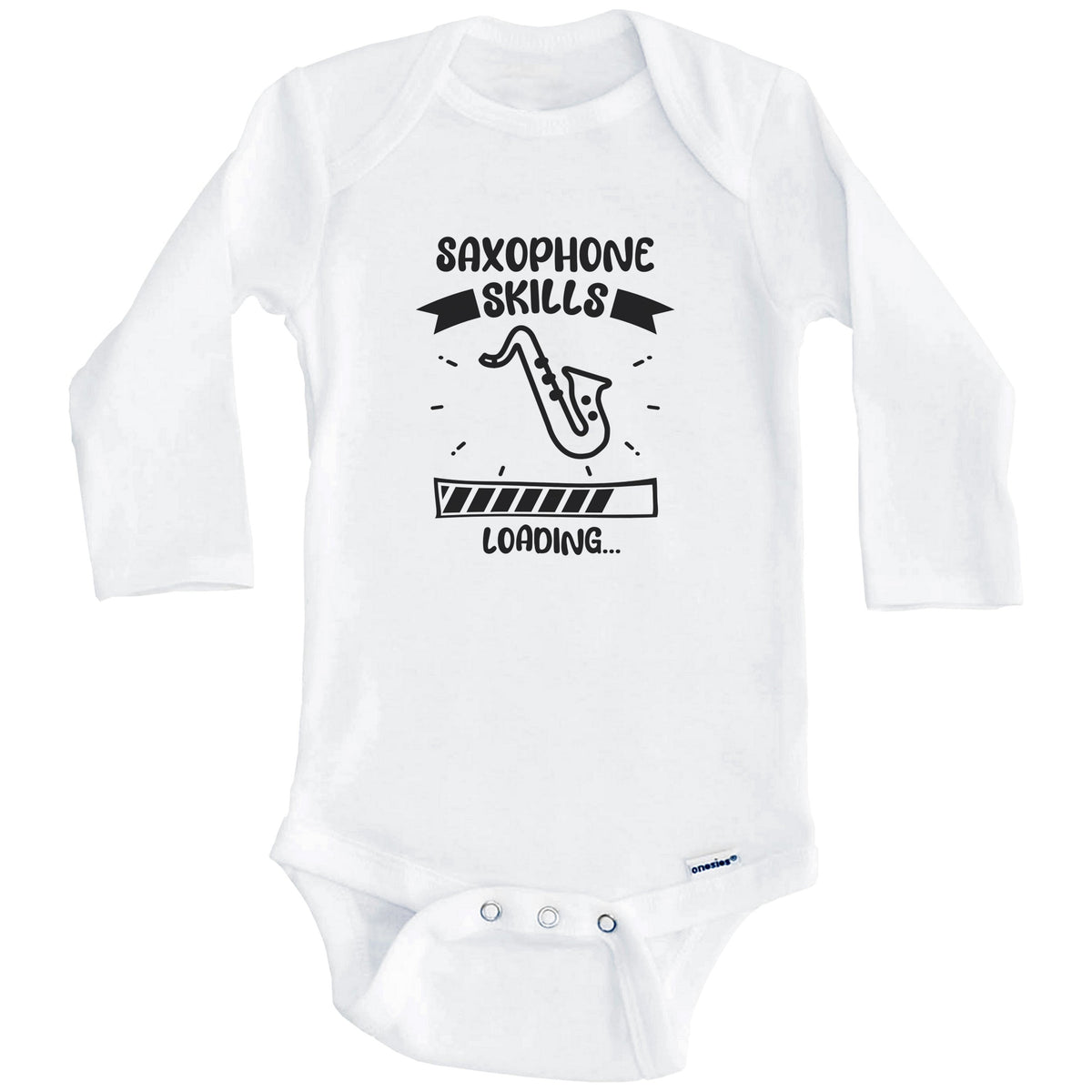 Saxophone Skills Loading Funny Saxophone Baby Bodysuit (Long Sleeves)