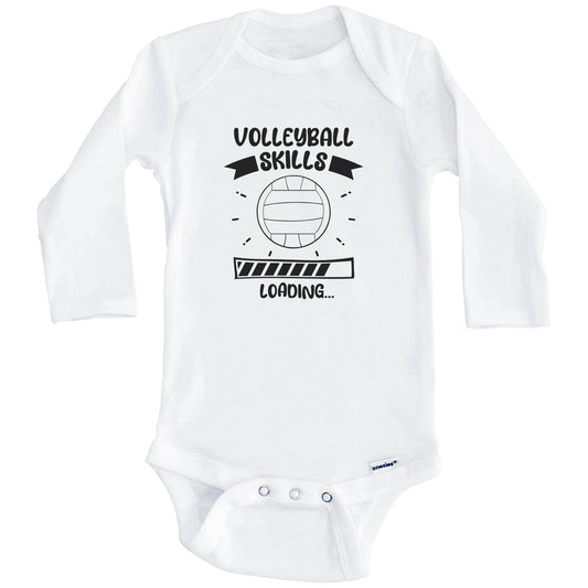 Volleyball Skills Loading Funny Volleyball Baby Bodysuit (Long Sleeves)