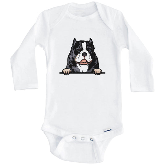 American Bully Dog Breed Cute One Piece Baby Bodysuit (Long Sleeves)