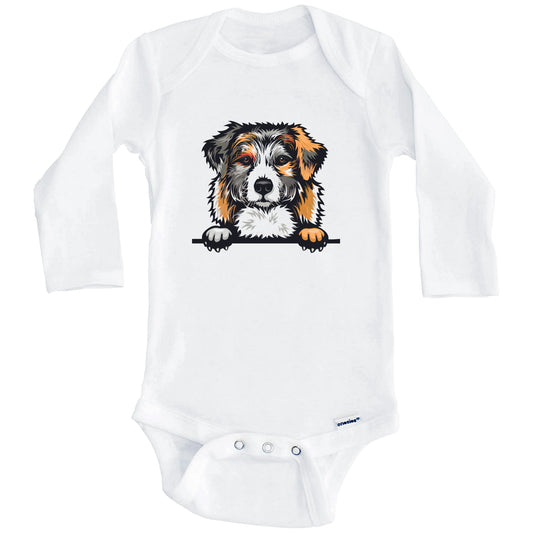 Australian Shepherd Dog Breed Cute One Piece Baby Bodysuit v2 (Long Sleeves)