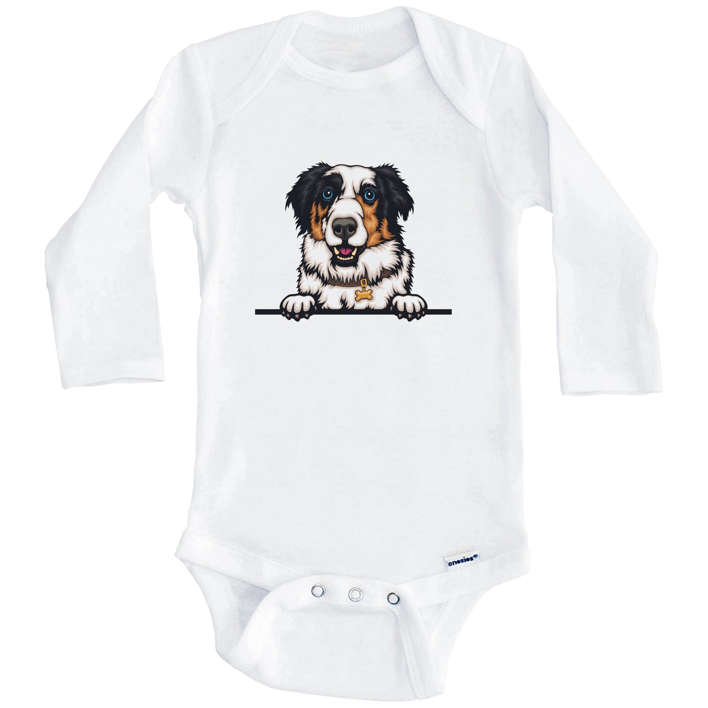 Australian Shepherd Dog Breed Cute One Piece Baby Bodysuit v4 (Long Sleeves)