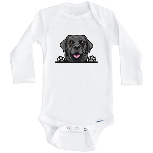 Black Lab Dog Breed Cute One Piece Baby Bodysuit (Long Sleeves)