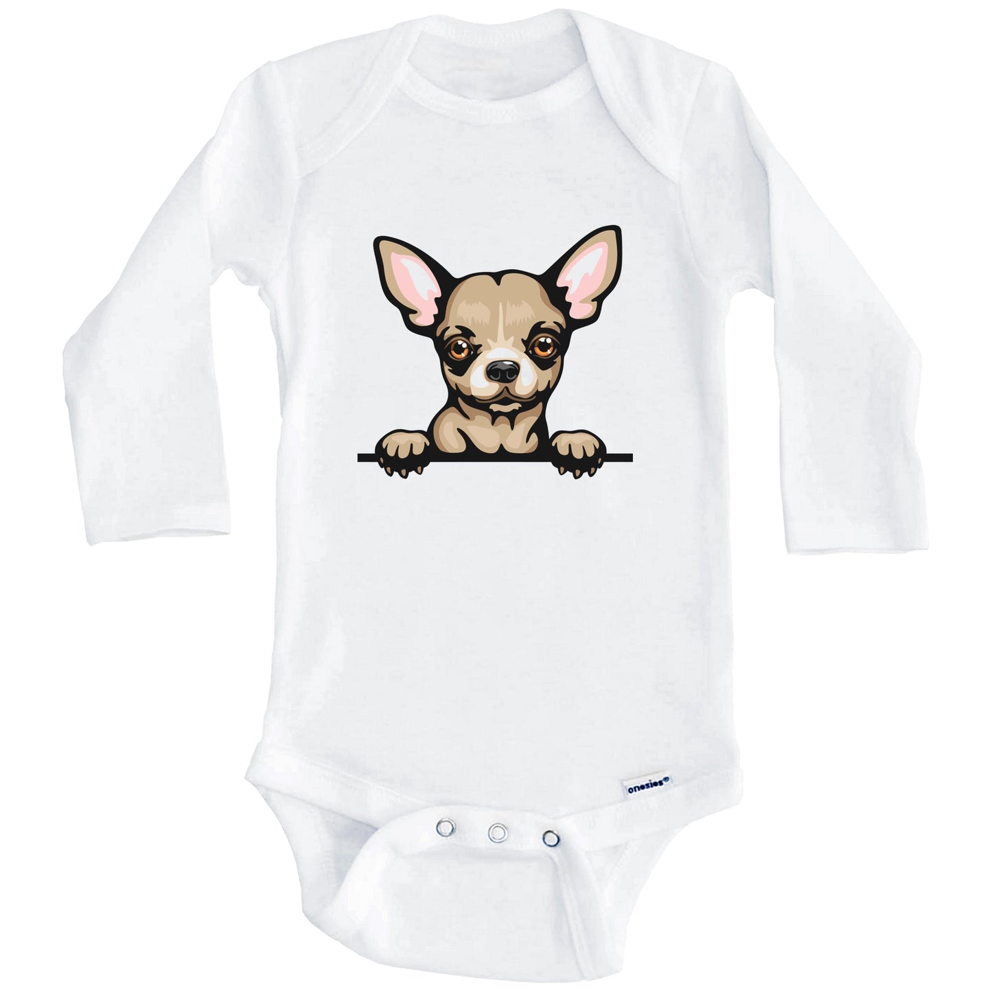 Short Haired Chihuahua Dog Breed Cute One Piece Baby Bodysuit v2 (Long Sleeves)