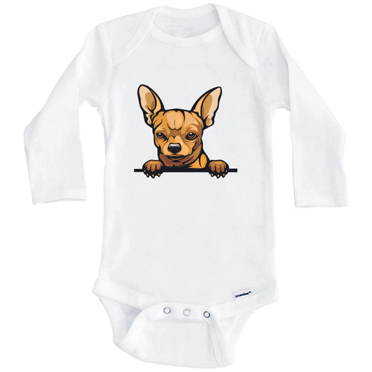 Short Haired Chihuahua Dog Breed Cute One Piece Baby Bodysuit v3 (Long Sleeves)