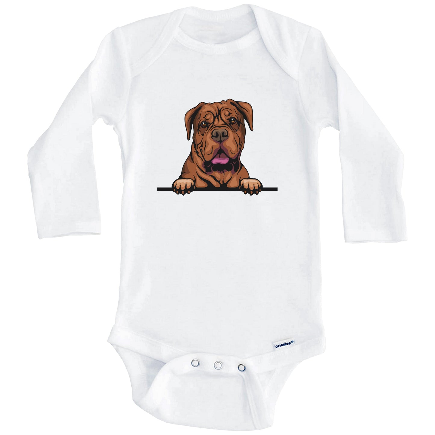 Dogue de Bordeaux Dog Breed Cute One Piece Baby Bodysuit v2 (Long Sleeves)