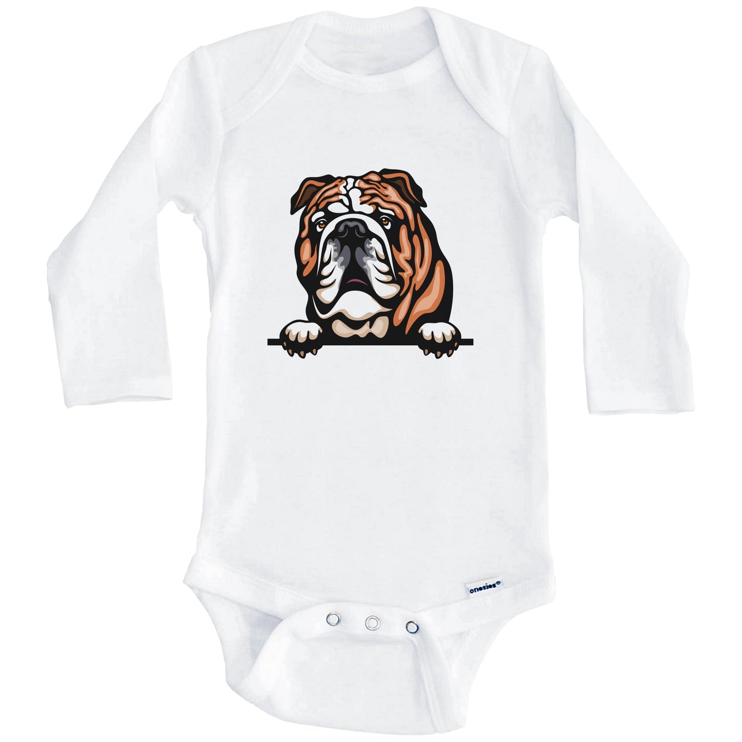 English Bulldog Dog Breed Cute One Piece Baby Bodysuit v2 (Long Sleeves)