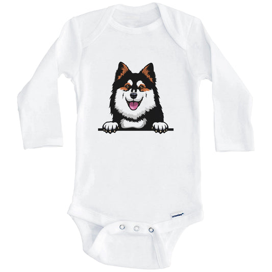 Finnish Lapphund Dog Breed Cute One Piece Baby Bodysuit (Long Sleeves)