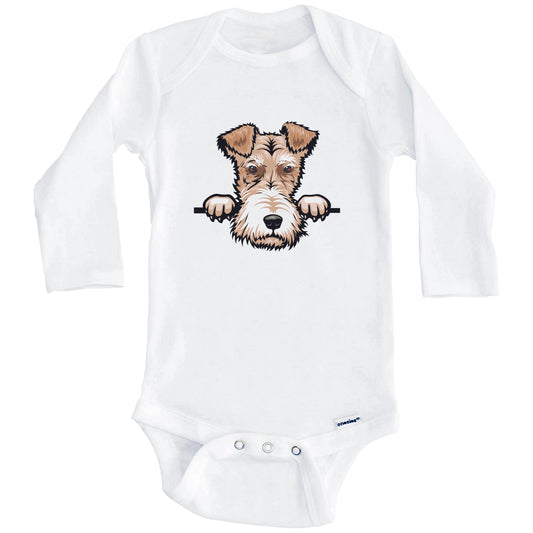 Fox Terrier Dog Breed Cute One Piece Baby Bodysuit v2 (Long Sleeves)