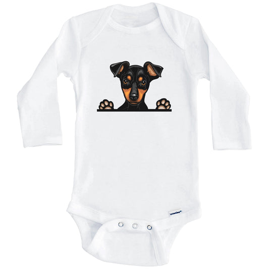 Miniature Pinscher Dog Breed Cute One Piece Baby Bodysuit v3 (Long Sleeves)