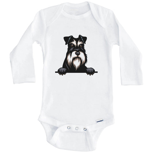 Miniature Schnauzer Dog Breed Cute One Piece Baby Bodysuit (Long Sleeves)