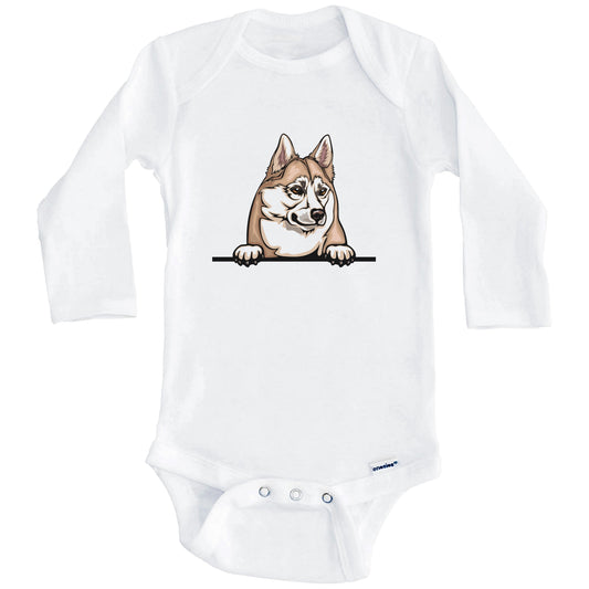 Norwegian Buhund Dog Breed Cute One Piece Baby Bodysuit (Long Sleeves)