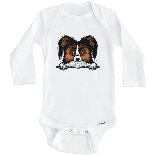 Papillon Dog Breed Cute One Piece Baby Bodysuit (Long Sleeves)