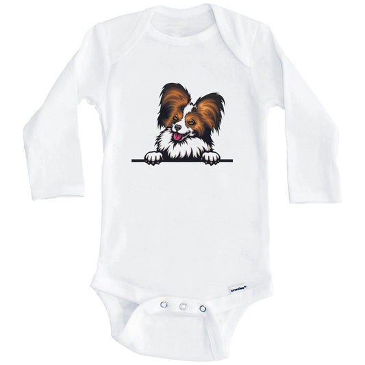 Papillon Dog Breed Cute One Piece Baby Bodysuit v2 (Long Sleeves)
