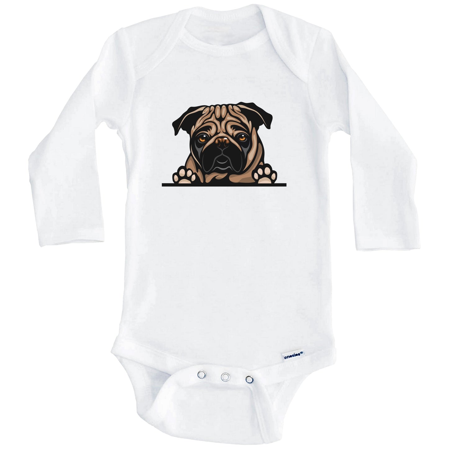 Pug Dog Breed Cute One Piece Baby Bodysuit (Long Sleeves)