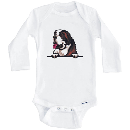 Saint Bernard Dog Breed Cute One Piece Baby Bodysuit (Long Sleeves)