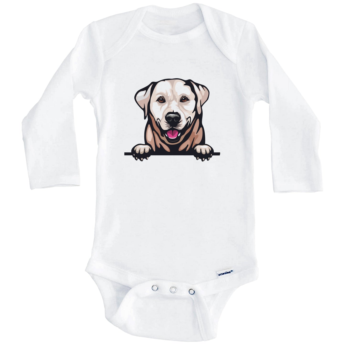 Yellow Lab Dog Breed Cute One Piece Baby Bodysuit v2 (Long Sleeves)