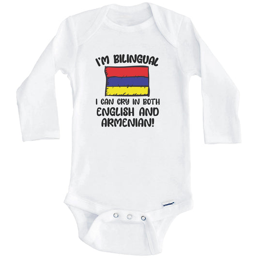 I'm Bilingual I Can Cry In Both English And Armenian Funny Armenian Flag Baby Bodysuit (Long Sleeves)