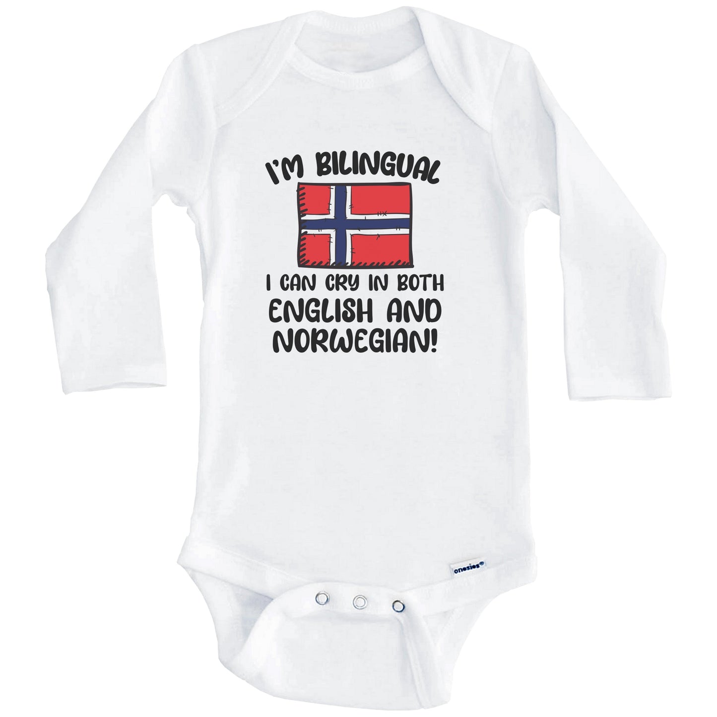 I'm Bilingual I Can Cry In Both English And Norwegian Funny Norwegian Flag Baby Bodysuit (Long Sleeves)