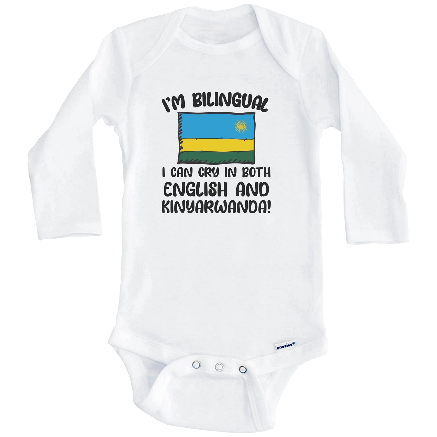I'm Bilingual I Can Cry In Both English And Kinyarwanda Funny Rwandan Flag Baby Bodysuit (Long Sleeves)