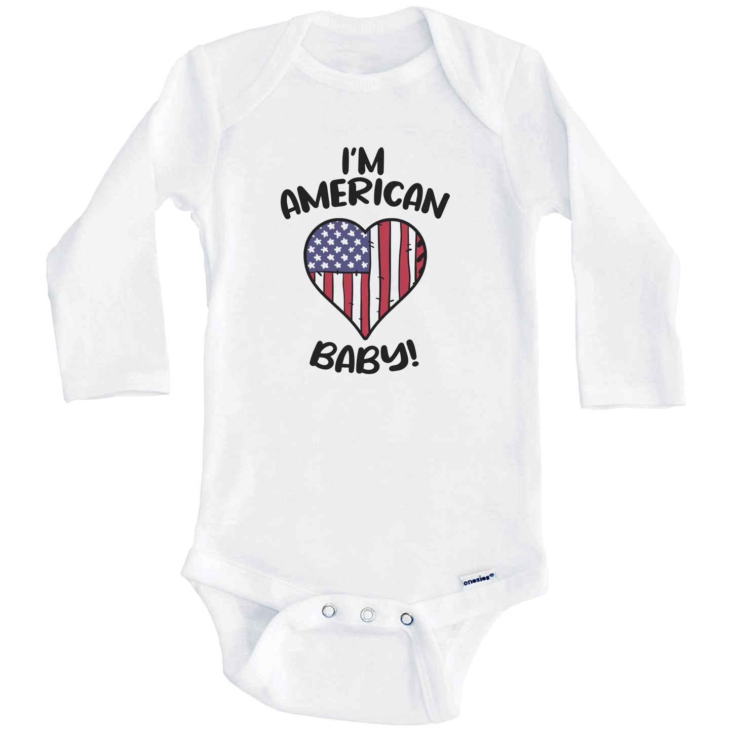 I'm American Baby Funny United States Flag Heart Baby Bodysuit (Long Sleeves)