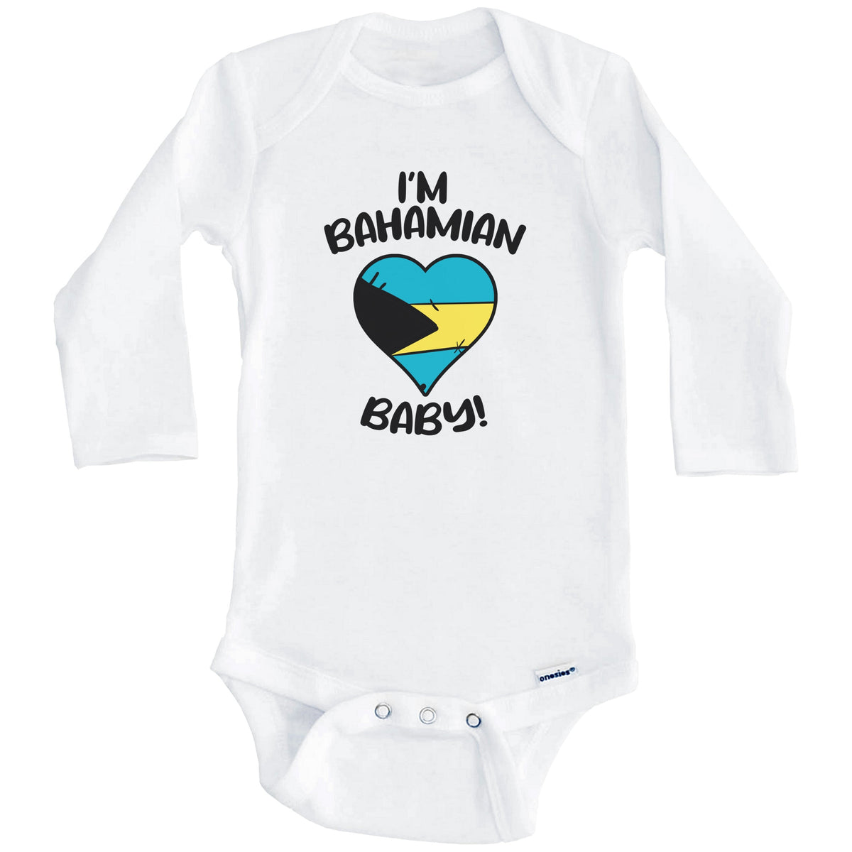 I'm Bahamian Baby Funny Bahamas Flag Heart Baby Bodysuit (Long Sleeves)