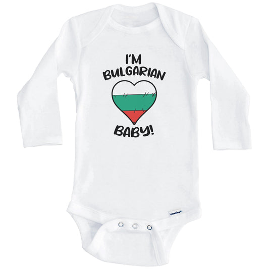 I'm Bulgarian Baby Funny Bulgaria Flag Heart Baby Bodysuit (Long Sleeves)