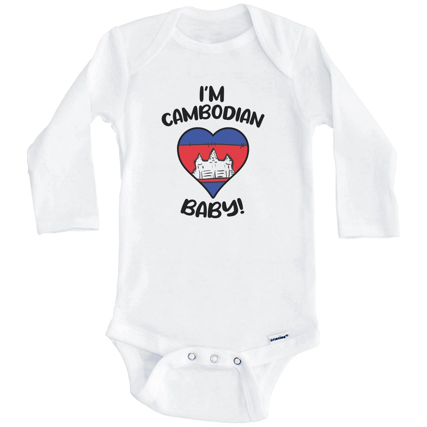 I'm Cambodian Baby Funny Cambodia Flag Heart Baby Bodysuit (Long Sleeves)