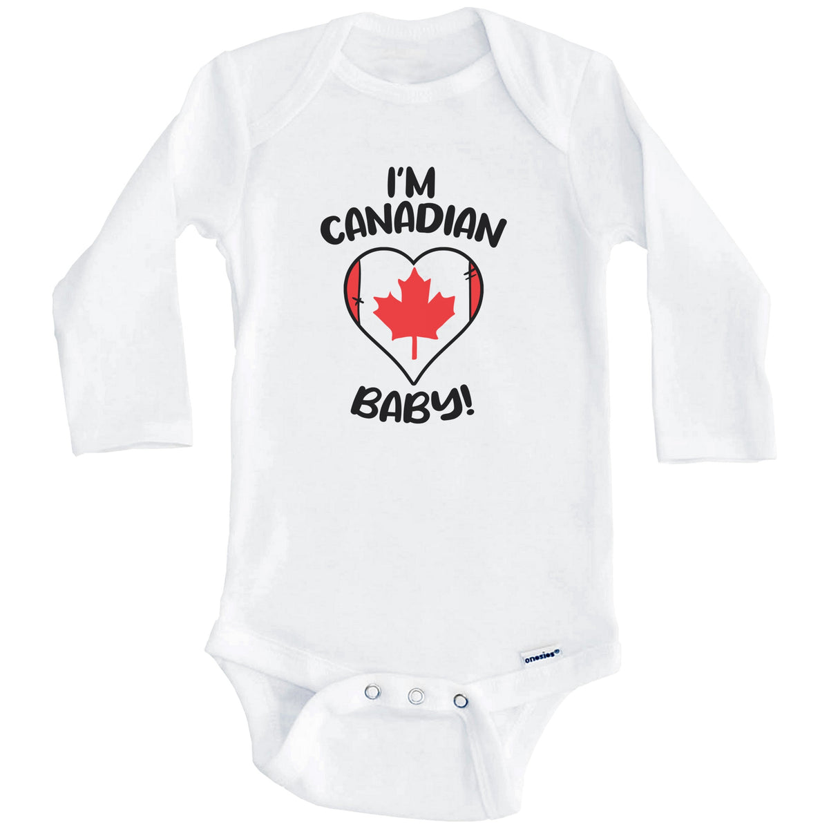 I'm Canadian Baby Funny Canada Flag Heart Baby Bodysuit (Long Sleeves)