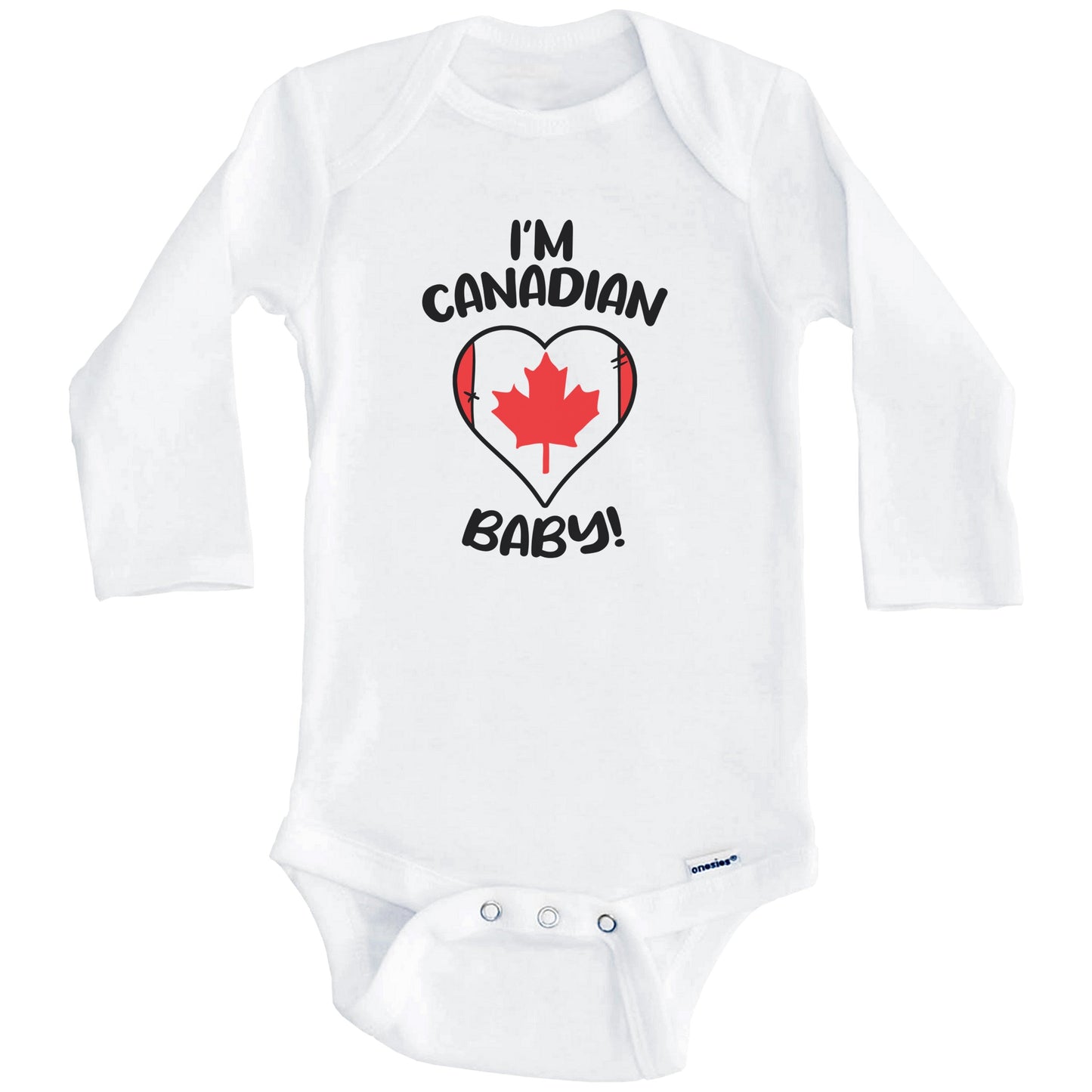 I'm Canadian Baby Funny Canada Flag Heart Baby Bodysuit (Long Sleeves)