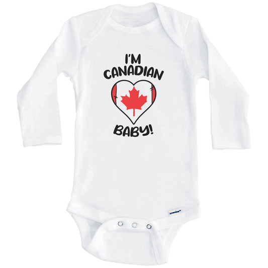 I'm Canadian Baby Funny Canada Flag Heart Baby Bodysuit (Long Sleeves)