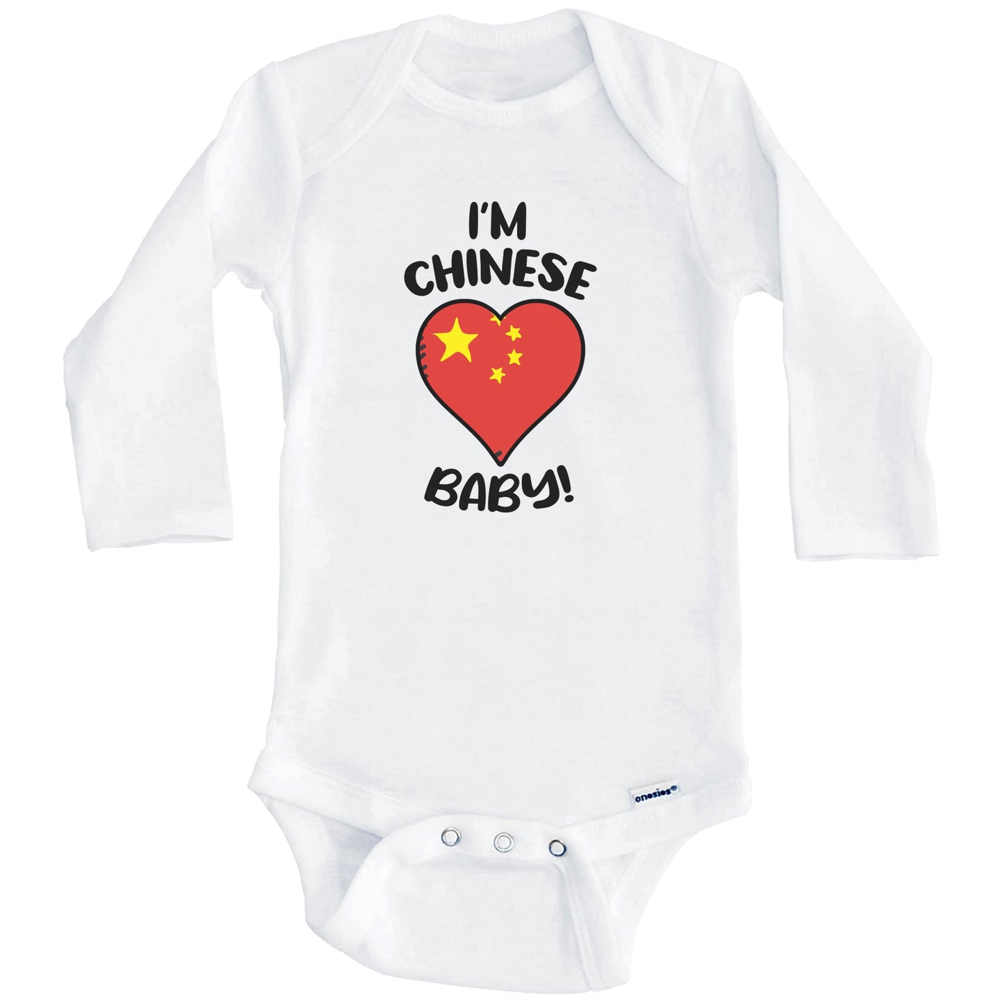 I'm Chinese Baby Funny China Flag Heart Baby Bodysuit (Long Sleeves)