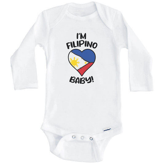 I'm Filipino Baby Funny Philippines Flag Heart Baby Bodysuit (Long Sleeves)