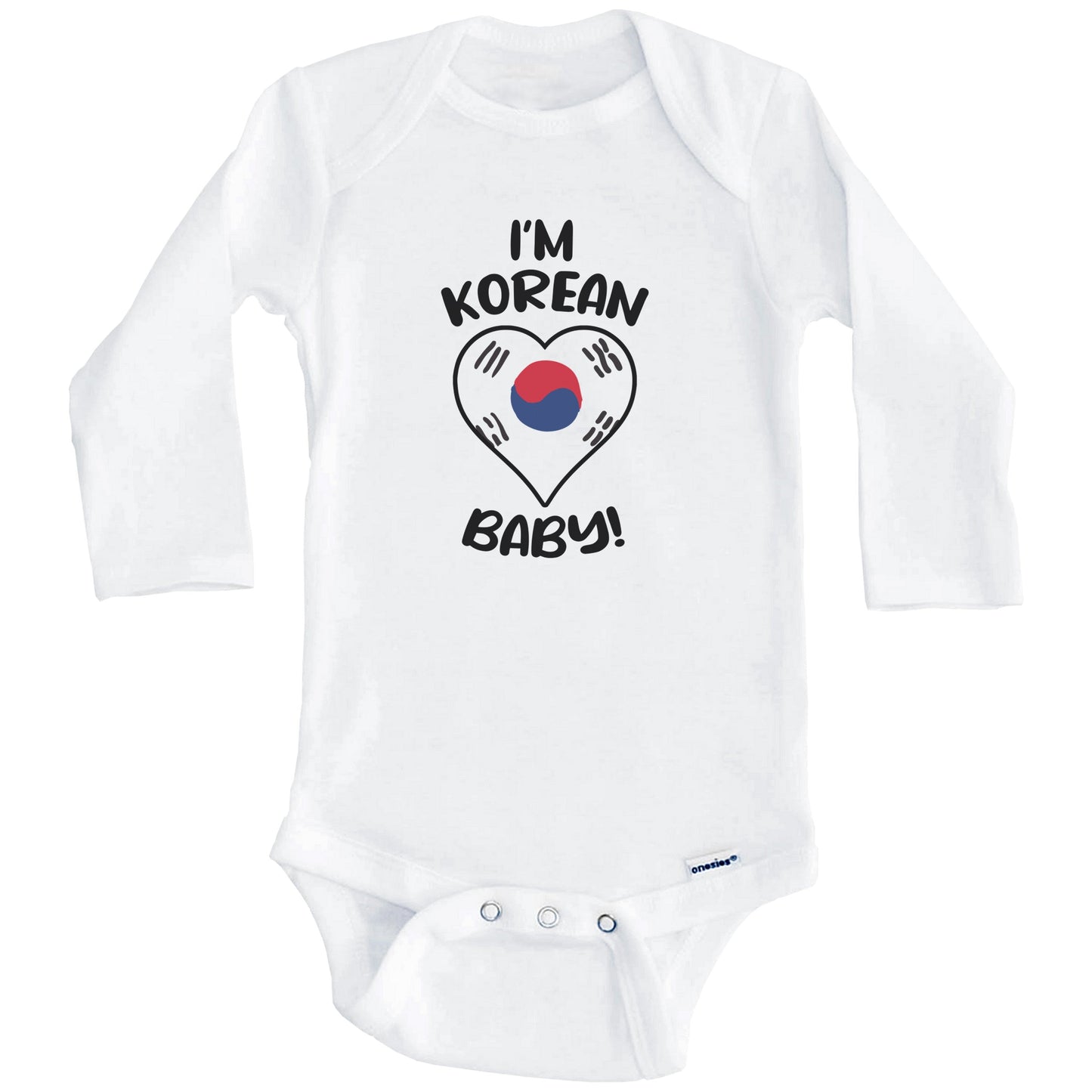 I'm Korean Baby Funny South Korea Flag Heart Baby Bodysuit (Long Sleeves)
