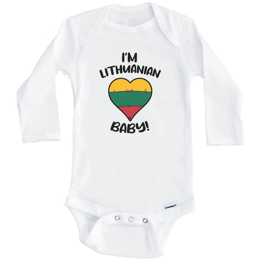I'm Lithuanian Baby Funny Lithuania Flag Heart Baby Bodysuit (Long Sleeves)