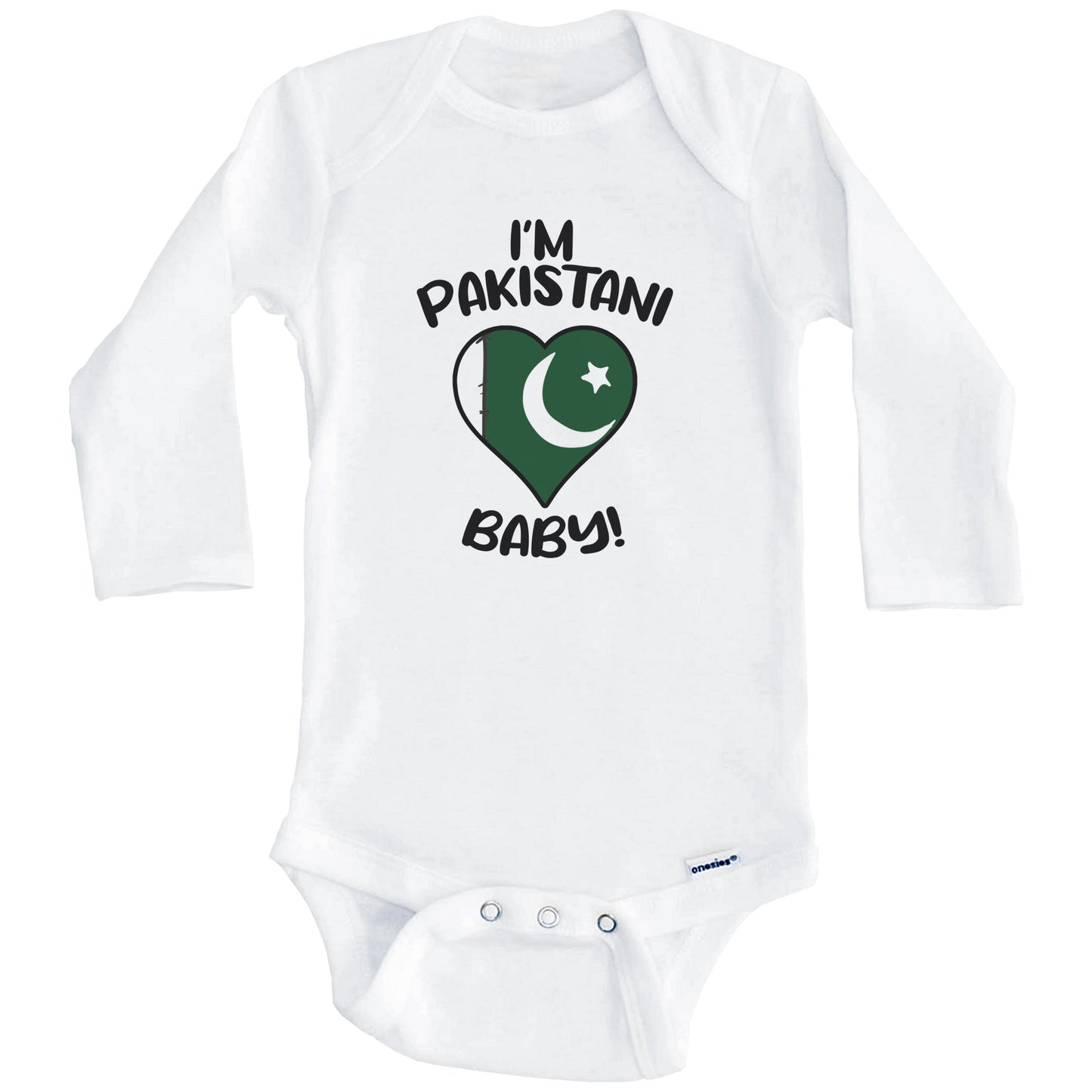 I'm Pakistani Baby Funny Pakistan Flag Heart Baby Bodysuit (Long Sleeves)