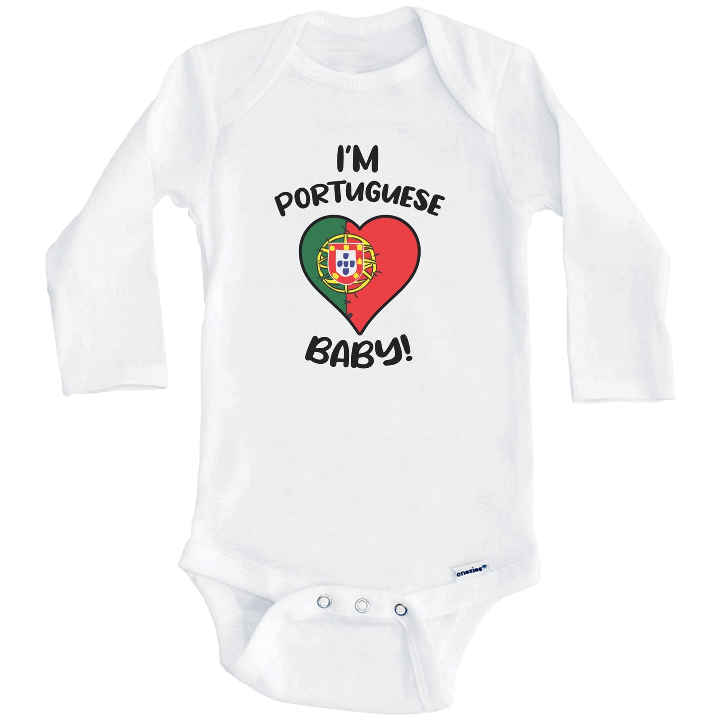 I'm Portuguese Baby Funny Portugal Flag Heart Baby Bodysuit (Long Sleeves)