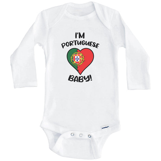 I'm Portuguese Baby Funny Portugal Flag Heart Baby Bodysuit (Long Sleeves)
