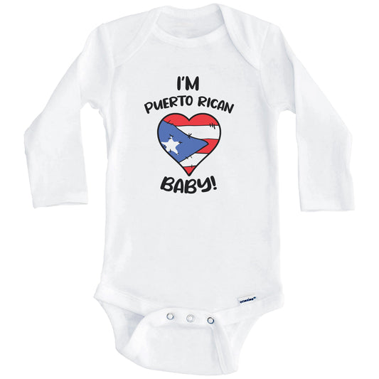 I'm Puerto Rican Baby Funny Puerto Rico Flag Heart Baby Bodysuit (Long Sleeves)