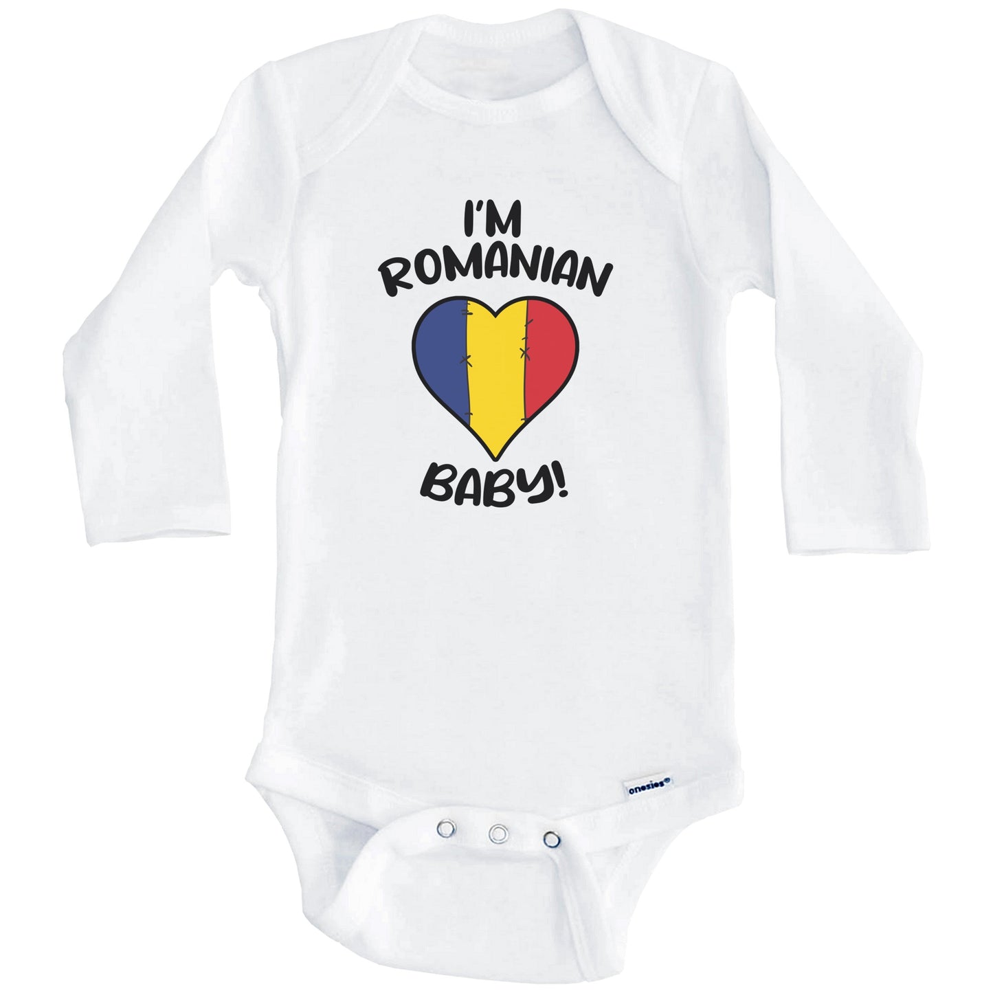 I'm Romanian Baby Funny Romania Flag Heart Baby Bodysuit (Long Sleeves)
