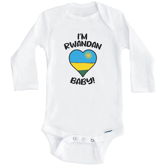 I'm Rwandan Baby Funny Rwanda Flag Heart Baby Bodysuit (Long Sleeves)